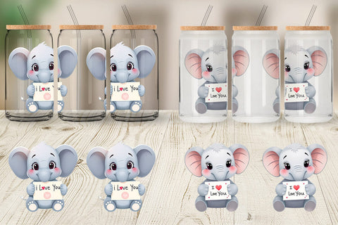 Glass Can Wraps Valentine Elephant Cartoon Sublimation artnoy 