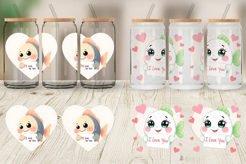 Glass Can Wraps Valentine Fish Cartoon Sublimation artnoy 