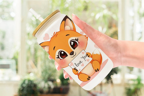 Glass Can Wraps Valentine Fox Cartoon Sublimation artnoy 