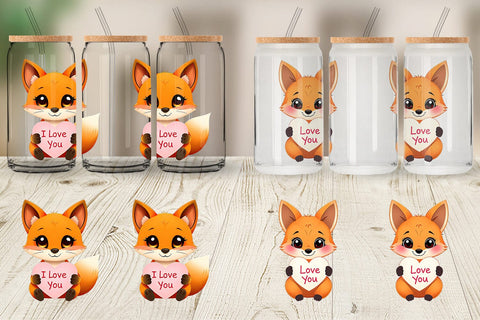 Glass Can Wraps Valentine Fox Cartoon Sublimation artnoy 