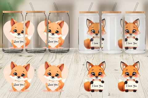 Glass Can Wraps Valentine Fox Cartoon Sublimation artnoy 
