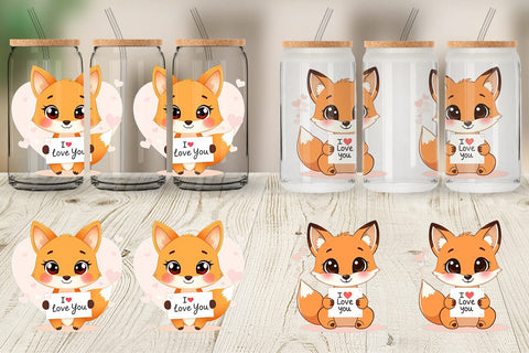 Glass Can Wraps Valentine Fox Cartoon Sublimation artnoy 