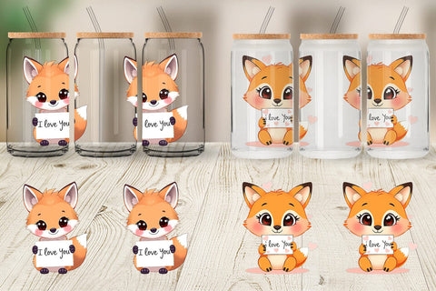 Glass Can Wraps Valentine Fox Cartoon Sublimation artnoy 
