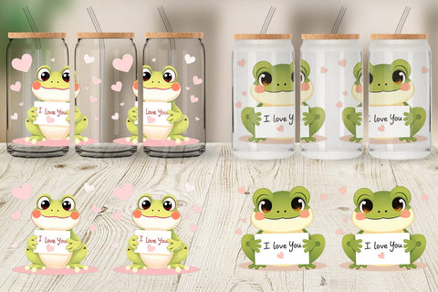 Glass Can Wraps Valentine Frog Cartoon Sublimation artnoy 