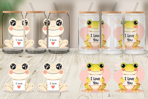 Glass Can Wraps Valentine Frog Cartoon Sublimation artnoy 