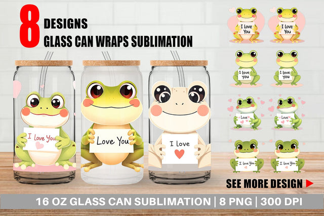 Glass Can Wraps Valentine Frog Cartoon Sublimation artnoy 
