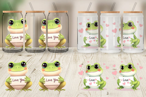Glass Can Wraps Valentine Frog Cartoon Sublimation artnoy 