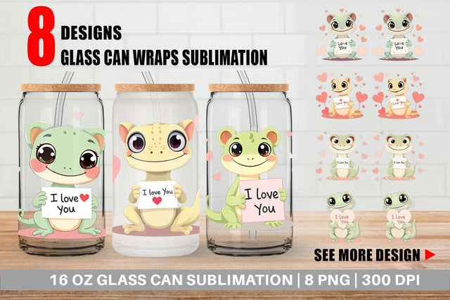 Glass Can Wraps Valentine Gecko Cartoon Sublimation artnoy 