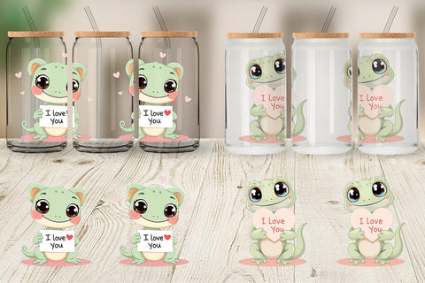 Glass Can Wraps Valentine Gecko Cartoon Sublimation artnoy 