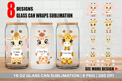 Glass Can Wraps Valentine Giraffe Cartoon Sublimation artnoy 