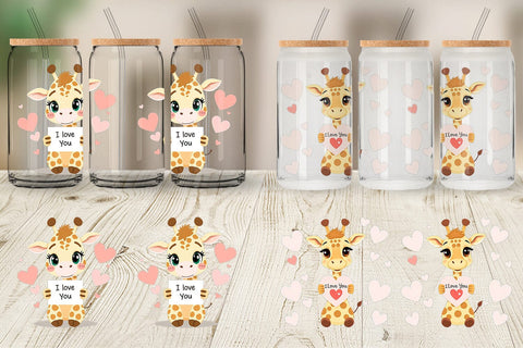Glass Can Wraps Valentine Giraffe Cartoon Sublimation artnoy 