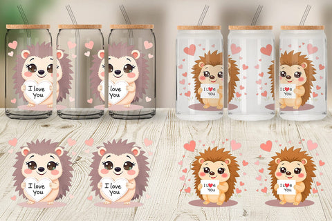 Glass Can Wraps Valentine Hedgehog Cartoon Sublimation artnoy 