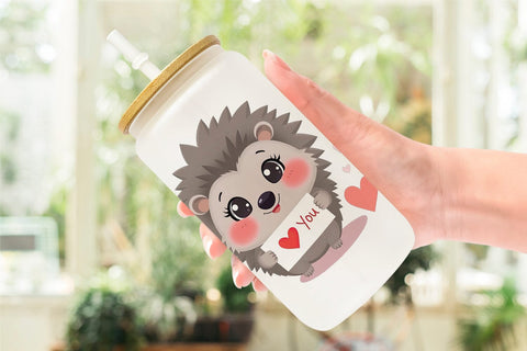 Glass Can Wraps Valentine Hedgehog Cartoon Sublimation artnoy 