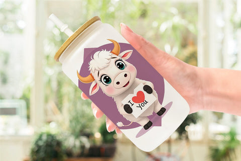 Glass Can Wraps Valentine Highland Cow Cartoon Sublimation artnoy 