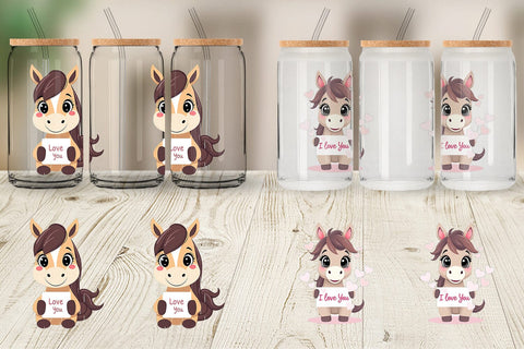 Glass Can Wraps Valentine Horse Cartoon Sublimation artnoy 