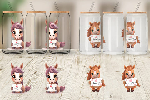 Glass Can Wraps Valentine Horse Cartoon Sublimation artnoy 