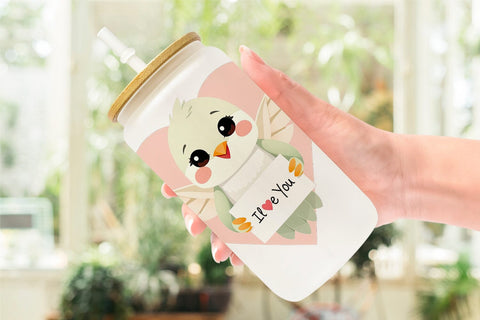 Glass Can Wraps Valentine Hummingbird Cartoon Sublimation artnoy 