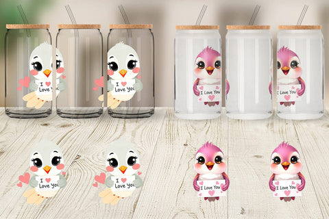Glass Can Wraps Valentine Hummingbird Cartoon Sublimation artnoy 
