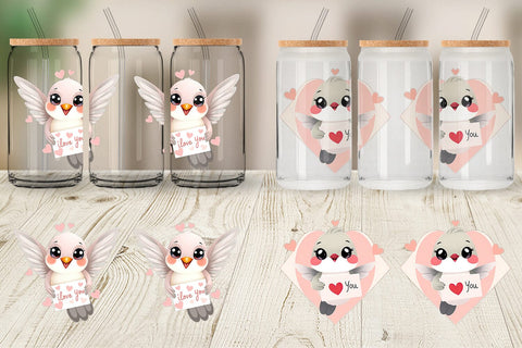 Glass Can Wraps Valentine Hummingbird Cartoon Sublimation artnoy 