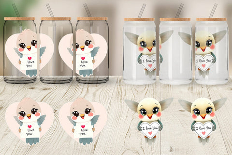 Glass Can Wraps Valentine Hummingbird Cartoon Sublimation artnoy 