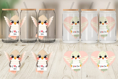 Glass Can Wraps Valentine Hummingbird Cartoon Sublimation artnoy 