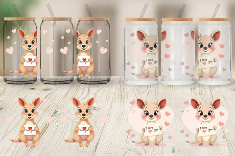 Glass Can Wraps Valentine Kangaroo Cartoon Sublimation artnoy 