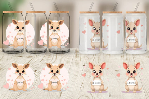 Glass Can Wraps Valentine Kangaroo Cartoon Sublimation artnoy 