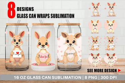 Glass Can Wraps Valentine Kangaroo Cartoon Sublimation artnoy 