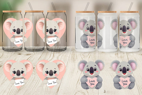 Glass Can Wraps Valentine Koala Cartoon Sublimation artnoy 