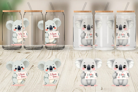 Glass Can Wraps Valentine Koala Cartoon Sublimation artnoy 