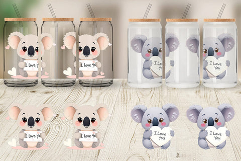 Glass Can Wraps Valentine Koala Cartoon Sublimation artnoy 
