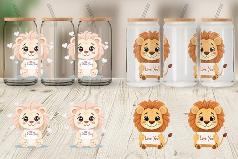 Glass Can Wraps Valentine Lion Cartoon Sublimation artnoy 