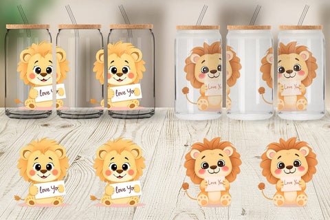 Glass Can Wraps Valentine Lion Cartoon Sublimation artnoy 