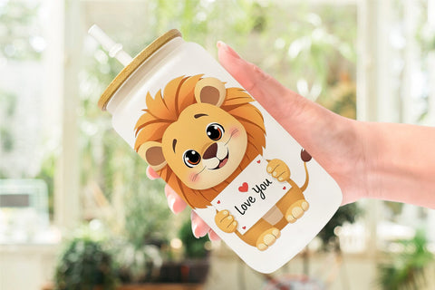 Glass Can Wraps Valentine Lion Cartoon Sublimation artnoy 
