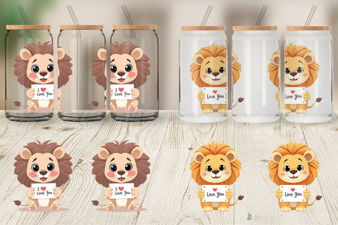 Glass Can Wraps Valentine Lion Cartoon Sublimation artnoy 