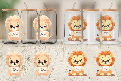 Glass Can Wraps Valentine Lion Cartoon Sublimation artnoy 