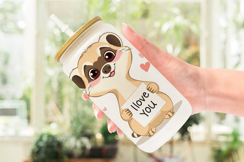 Glass Can Wraps Valentine Meerkat Cartoon Sublimation artnoy 