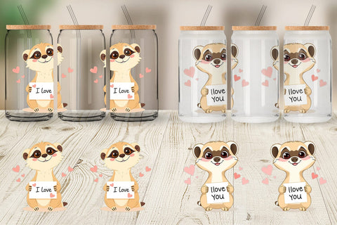 Glass Can Wraps Valentine Meerkat Cartoon Sublimation artnoy 