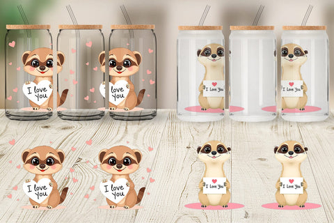 Glass Can Wraps Valentine Meerkat Cartoon Sublimation artnoy 