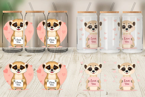 Glass Can Wraps Valentine Meerkat Cartoon Sublimation artnoy 