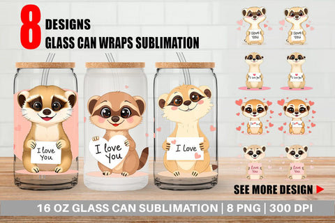 Glass Can Wraps Valentine Meerkat Cartoon Sublimation artnoy 