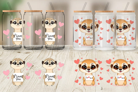 Glass Can Wraps Valentine Meerkat Cartoon Sublimation artnoy 