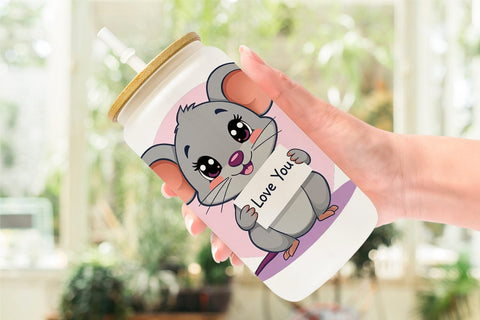 Glass Can Wraps Valentine Mouse Cartoon Sublimation artnoy 