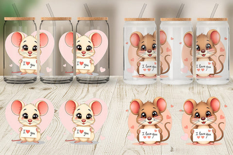 Glass Can Wraps Valentine Mouse Cartoon Sublimation artnoy 