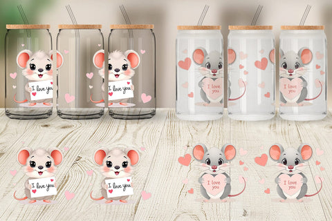 Glass Can Wraps Valentine Mouse Cartoon Sublimation artnoy 