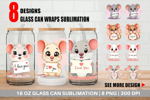 Glass Can Wraps Valentine Mouse Cartoon Sublimation artnoy 