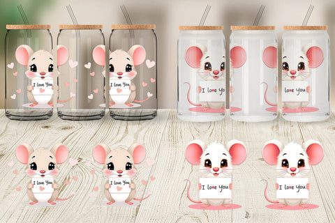Glass Can Wraps Valentine Mouse Cartoon Sublimation artnoy 