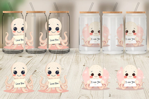 Glass Can Wraps Valentine Octopus Cartoon Sublimation artnoy 