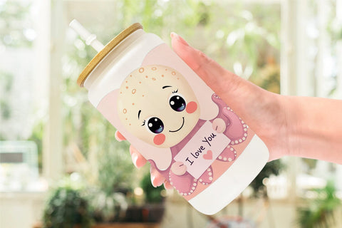 Glass Can Wraps Valentine Octopus Cartoon Sublimation artnoy 