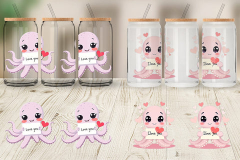 Glass Can Wraps Valentine Octopus Cartoon Sublimation artnoy 